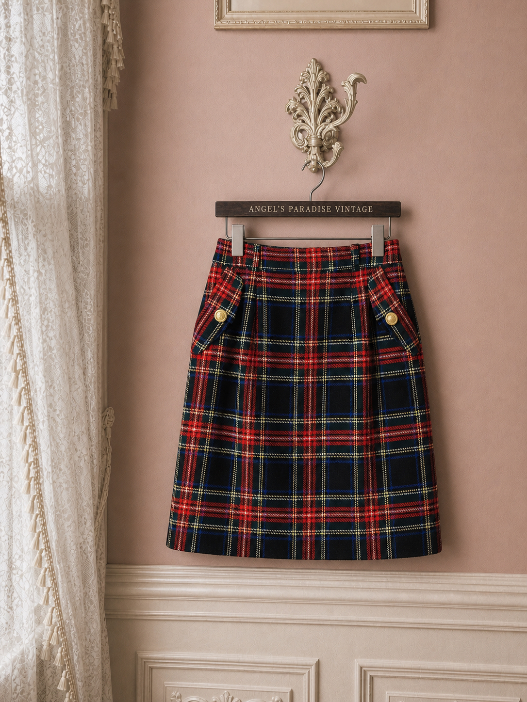 英倫學院的午茶約會 ∙ 金扣格紋復古鉛筆裙 British Academy Teatime ∙ Golden Button Plaid Vintage Pencil Skirt