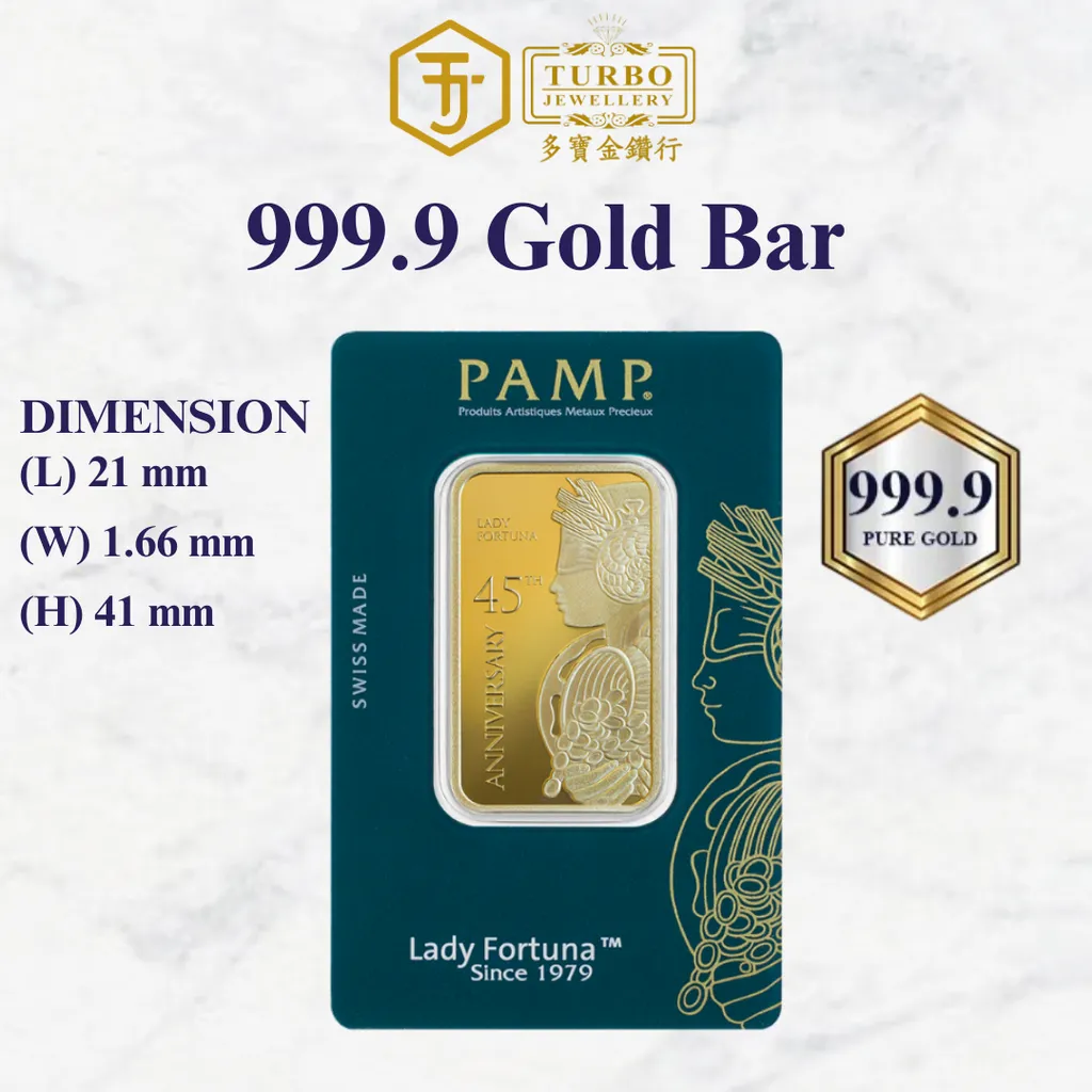 TURBO [1OZ] PAMP Lady Fortuna 45th Anniversary Gold Bar 9999Gold