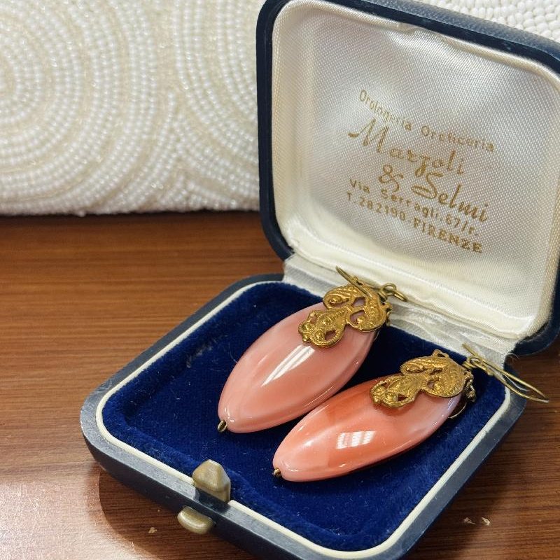 Recomposed - Antique Czechoslovakian Pink Glass and Antique Filigree Hook Earrings (codetbc)