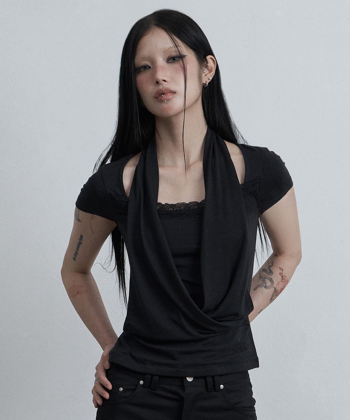 🇰🇷訂購｜asur 26SS｜Lace cowl neck shirt 3色