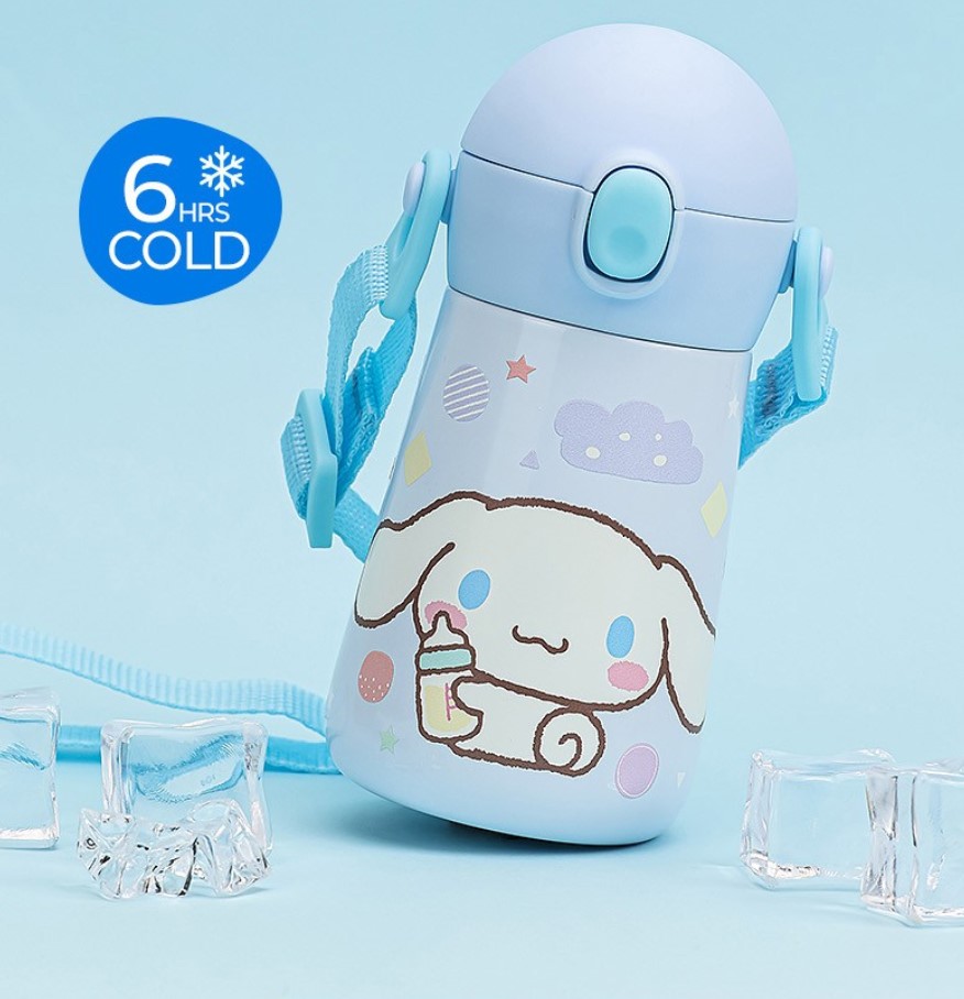 【預訂】韓國直送 Sanrio Cinnamoroll / Hello Kitty 一觸式肩帶雙層不鏽鋼迷你吸管水瓶