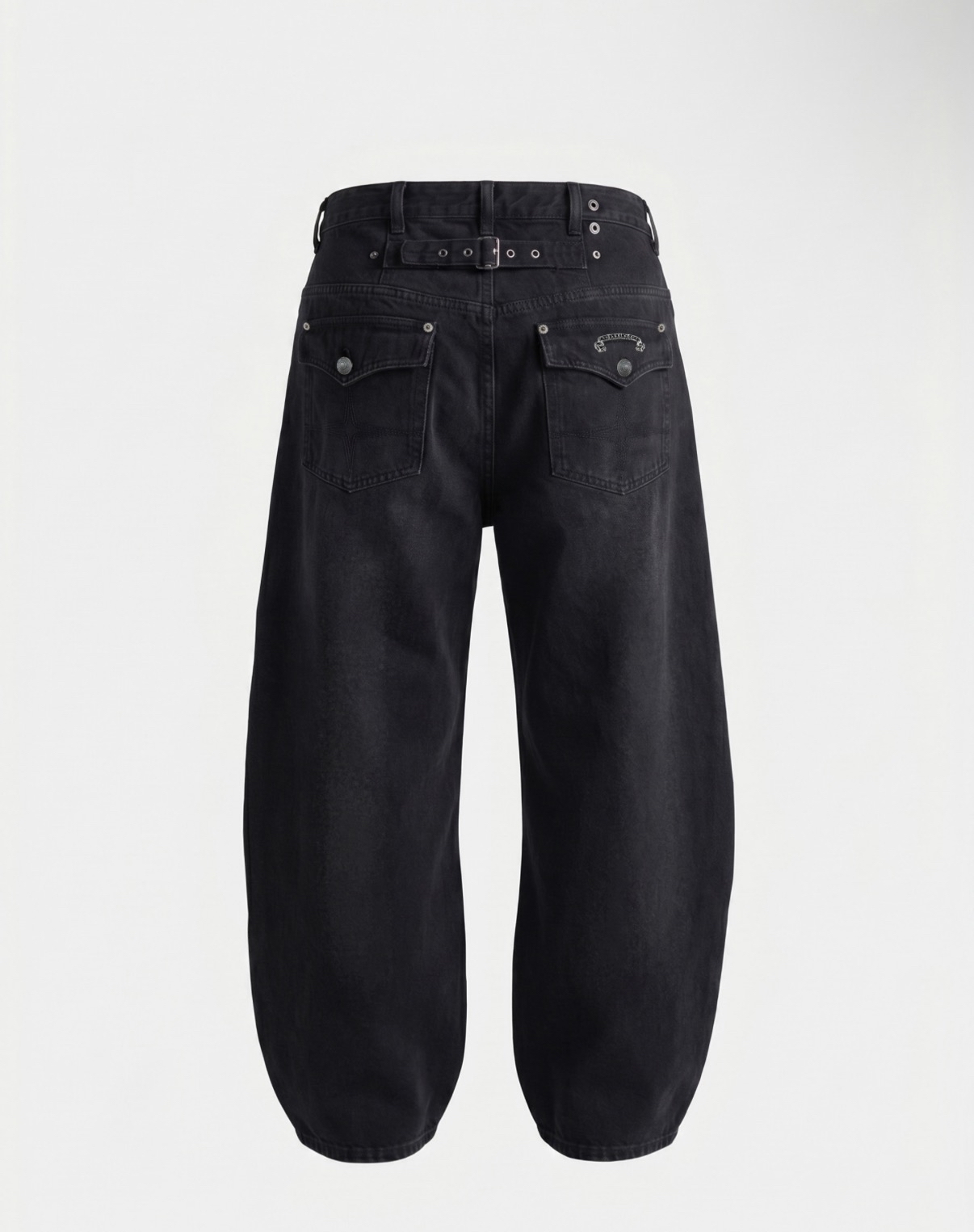 BADBLOOD新款 [w-pts26-096] 0521 Cinch-Back Semi Curved Pants - Black Denim