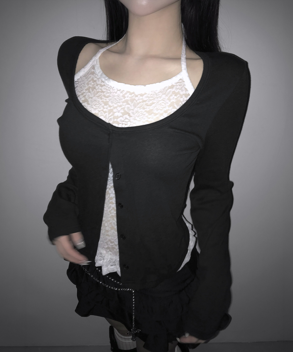 Lace Halter Layered Cardigan Top