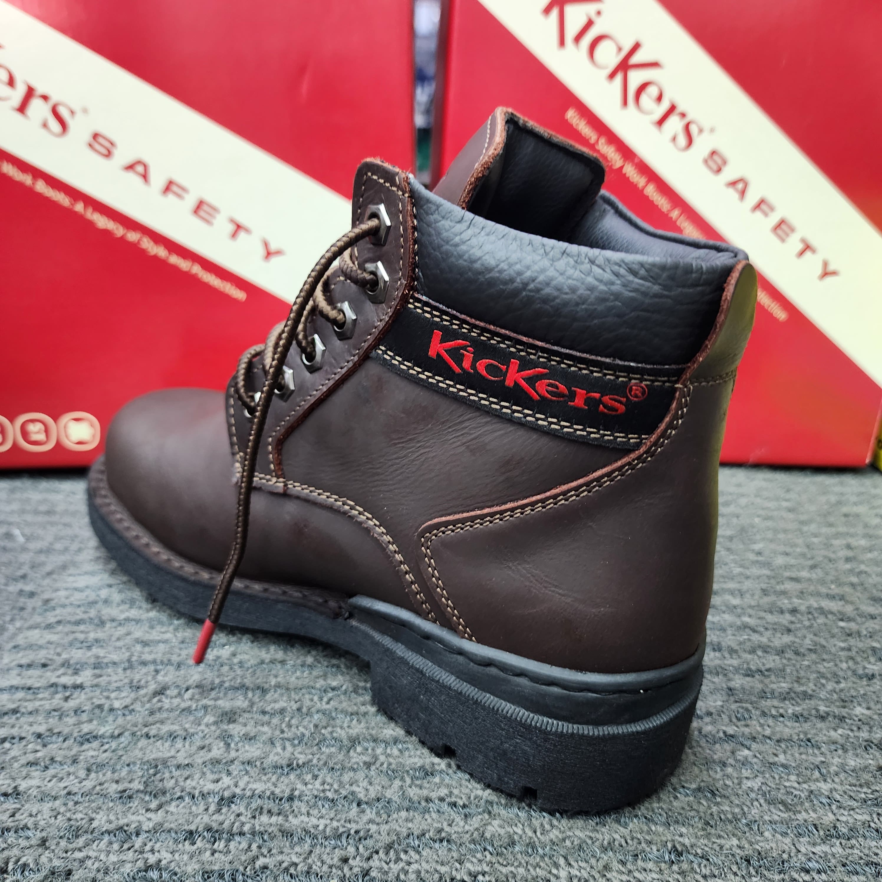  ️KicKers Safety Shoes KK 602 SIRIM DOSH Mid Cut Lace Black Cherry Steel Plate Toe Cap Kasut Keselamatan