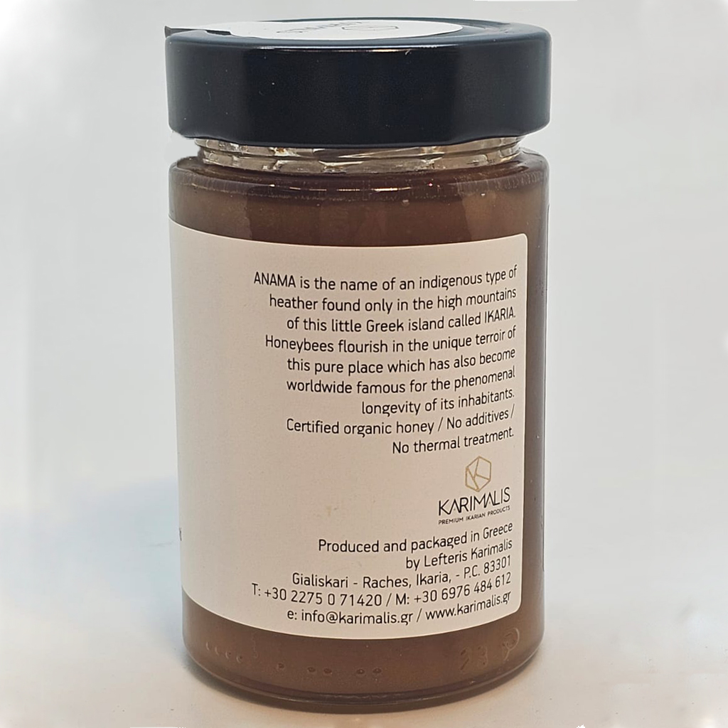 ORGANIC HEATHER HONEY “ANAMA” from Ikaria, the Greek longevity island, 250 gr.