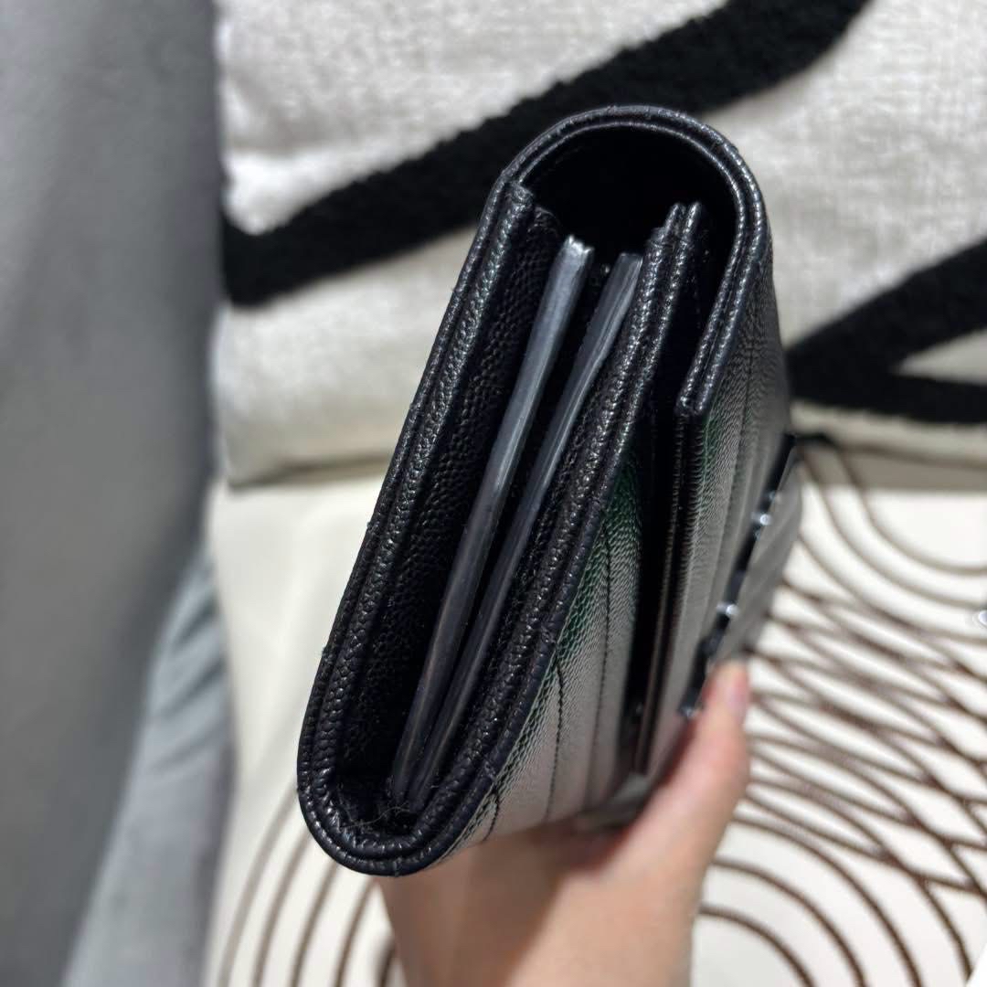 Ysl wallet Cassandra so black SAINT LAURENT黑色粒紋牛皮長銀包  100%Authentic, 98%new ✅ certificate ✅dust bag 