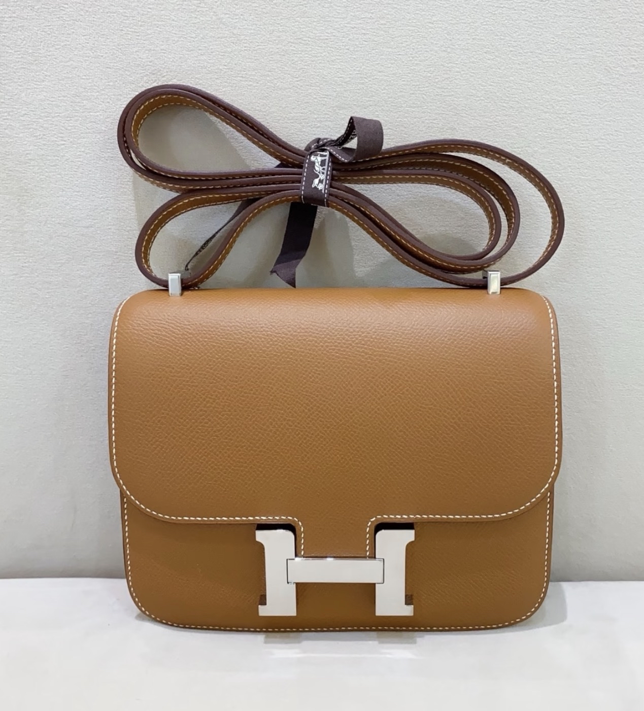 Mini Constance 金棕銀扣 Epsom K Stamp