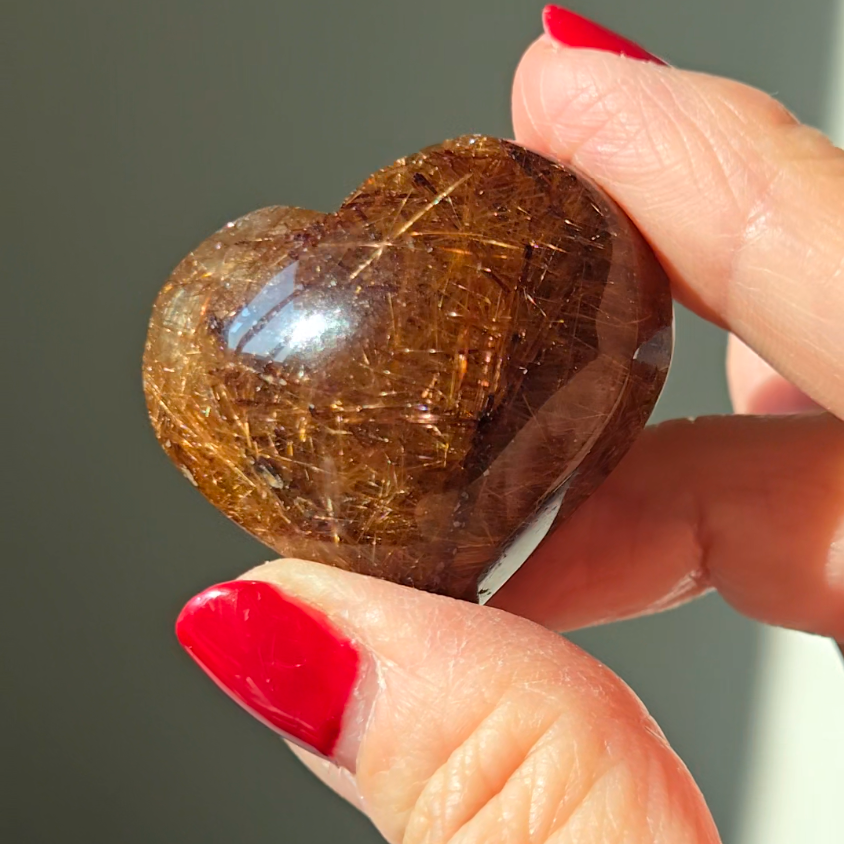 Golden flower rutiles in smoky quartz heart - RT687