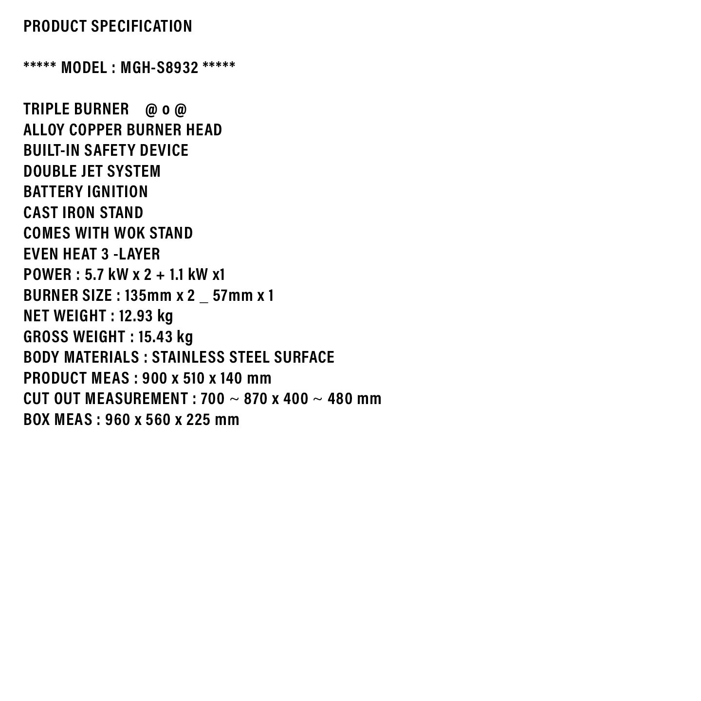 Milux Stainless Steel Built-in Hob (MGH-S8932)