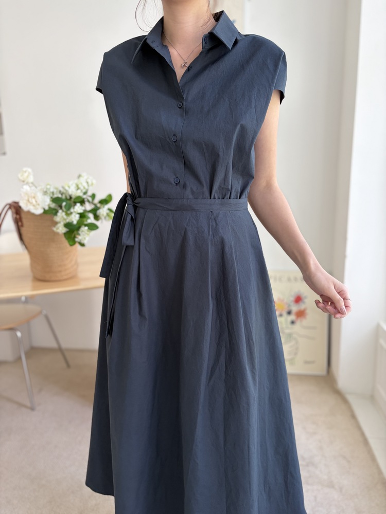 Elasticated Waist Shirt Dress (Navy)