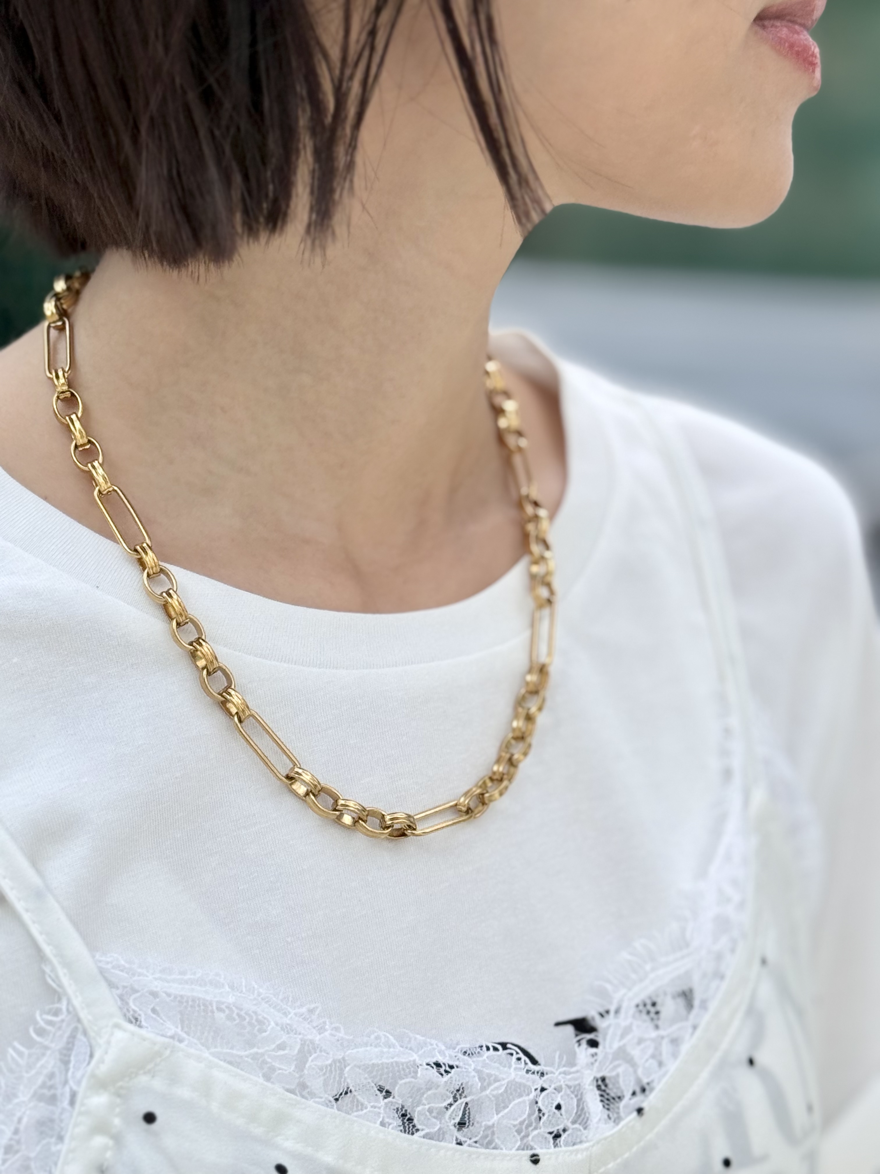 Gold link & loop stainless necklace