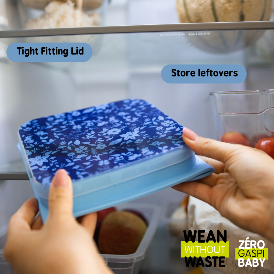 TIDY TOT Premium EasyMat Mini 矽膠吸盤式餐盤(附保溫袋) - 藍色花園【建議4個月或以上】