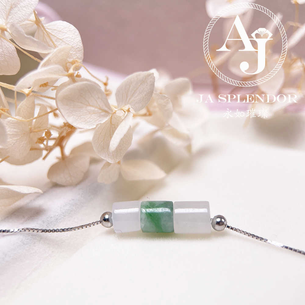 D-04B 天然翡翠A玉 平安幸運純銀手鏈