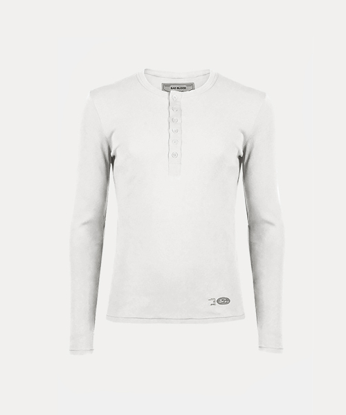 BS Cotton Jersey Fitted Henley Neck Long Sleeve T-Shirt - White