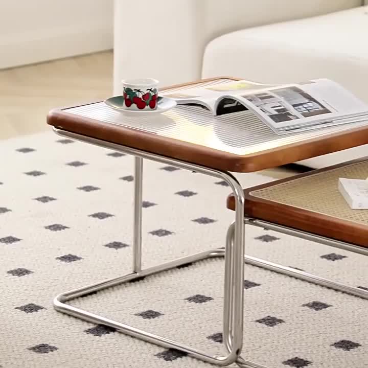 中古茶几客廳家用小戶型茶台組合輕奢現代網紅藤編簡約不鏽鋼ins coffee table