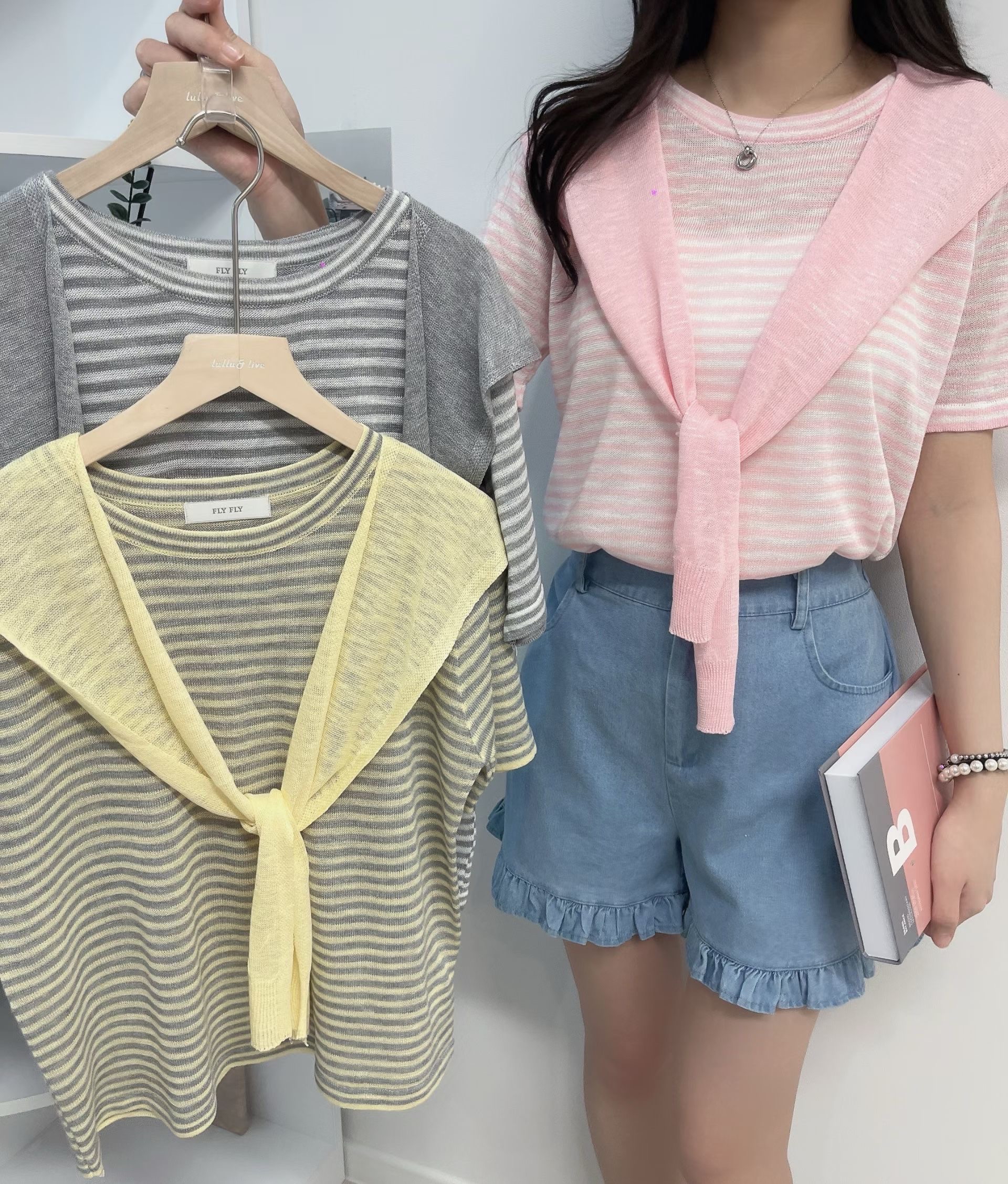 🇰🇷K5577 薄針織橫間假兩件tee