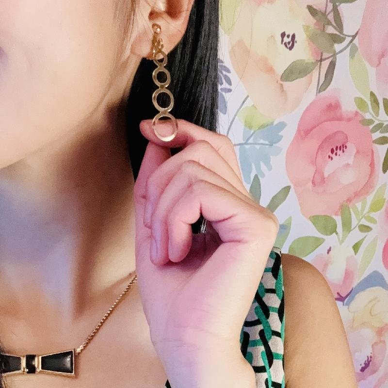 Vintage C.a. 1980s Four Circular Shape Golden Long Drape Clip Earrings (MT2018-13)