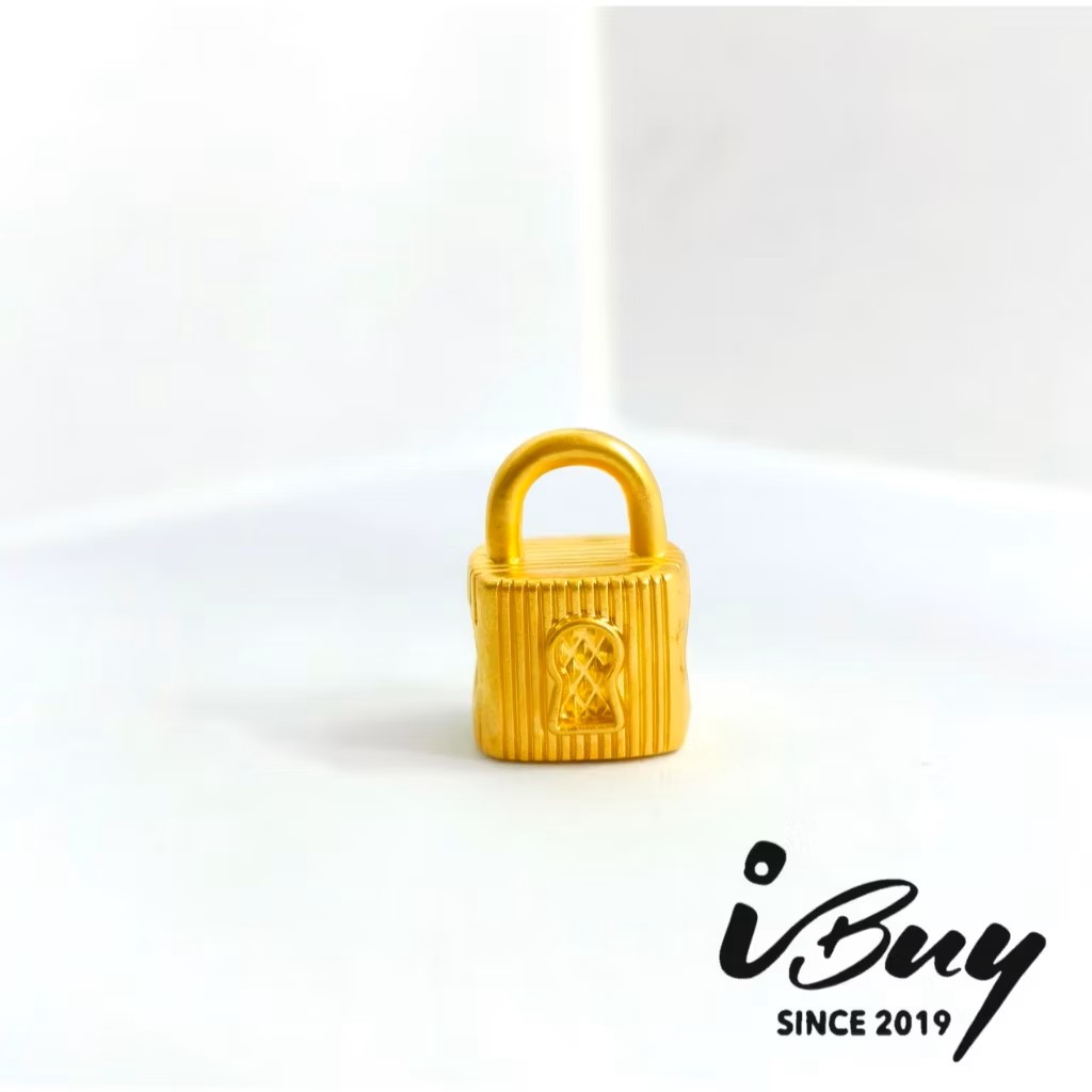 916 GOLD STRAIGHT-LINE LOCK HEAD CHARM BEAD 916 金 直纹锁头串咀