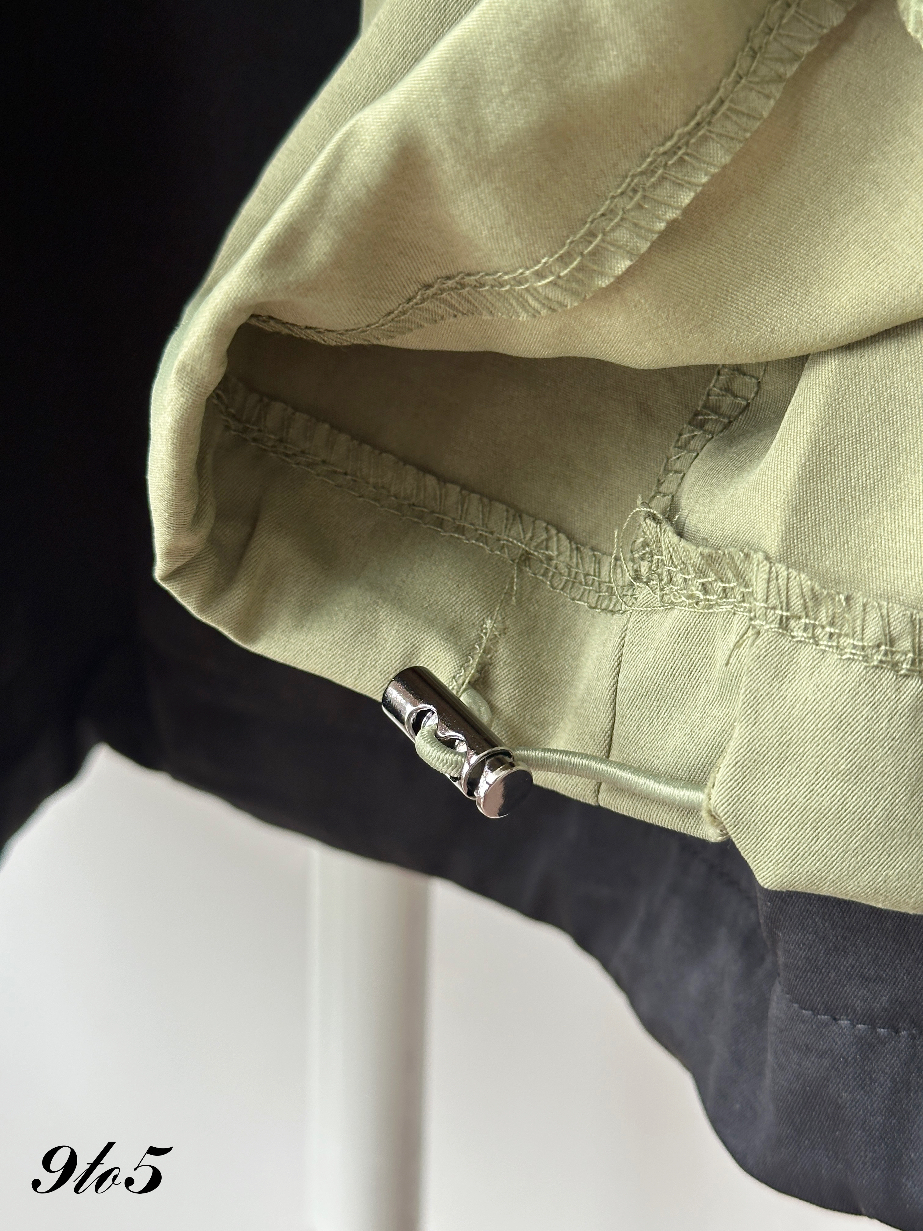 S1956 Drawstring Long Casual Skirt - Army Green & Black