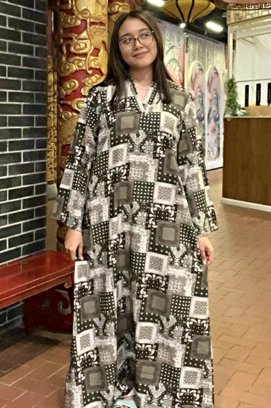Linen Dress - Patchwork Army Green
