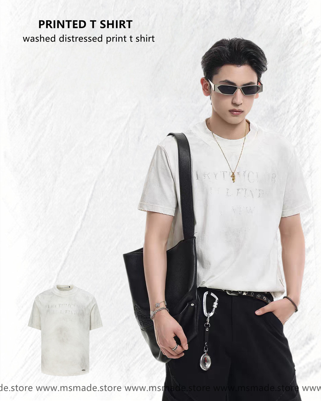 M27437洗水破邊印花T恤