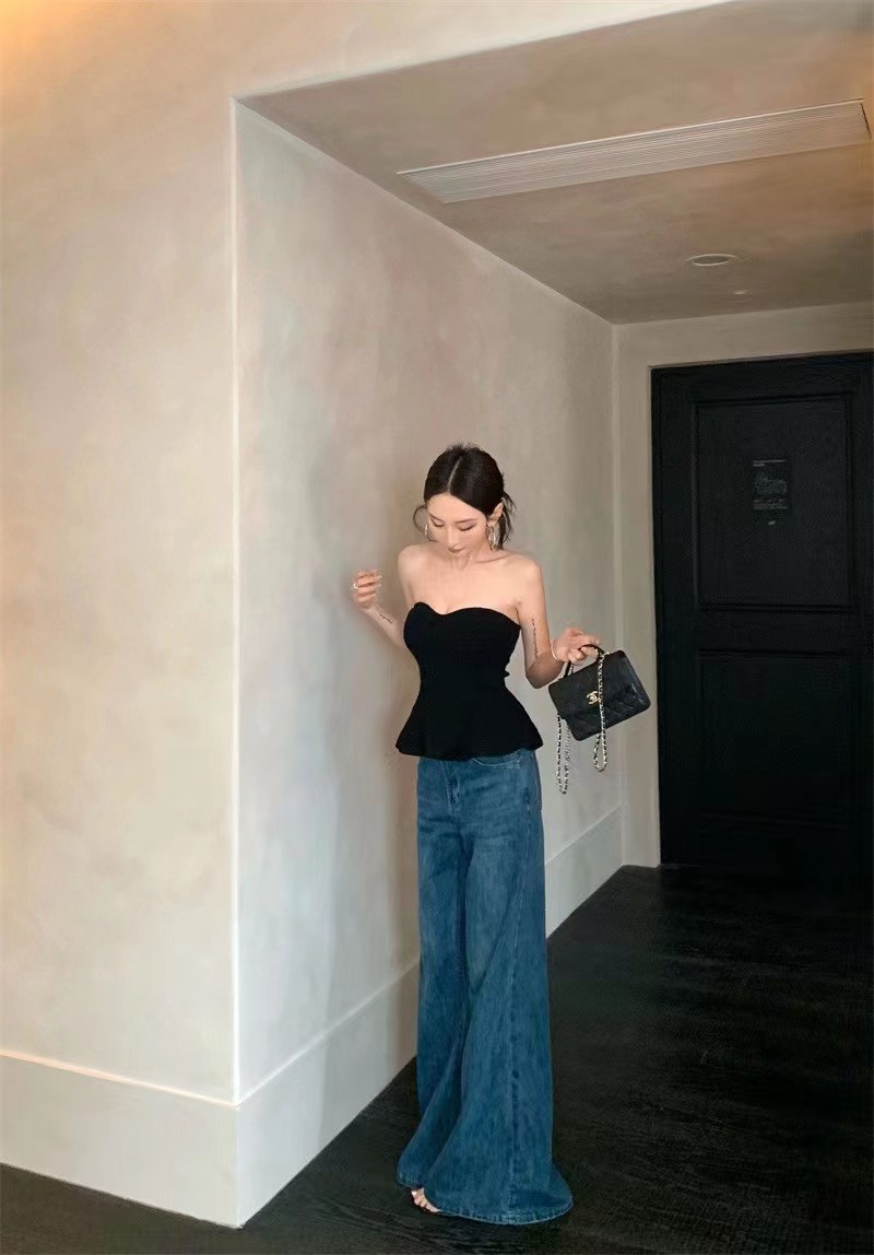 1701 PEPLUM STRAPLESS KNIT TOP 收腰荷叶边抹胸针织上衣