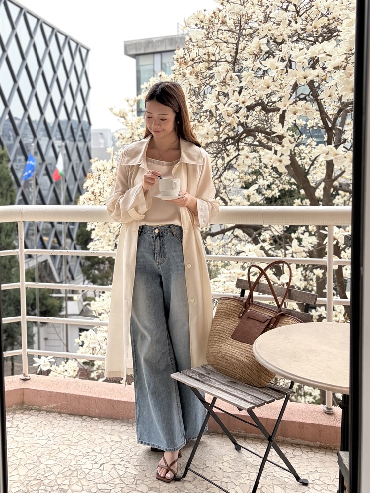 Silky Belted Trench Coat (Ivory)