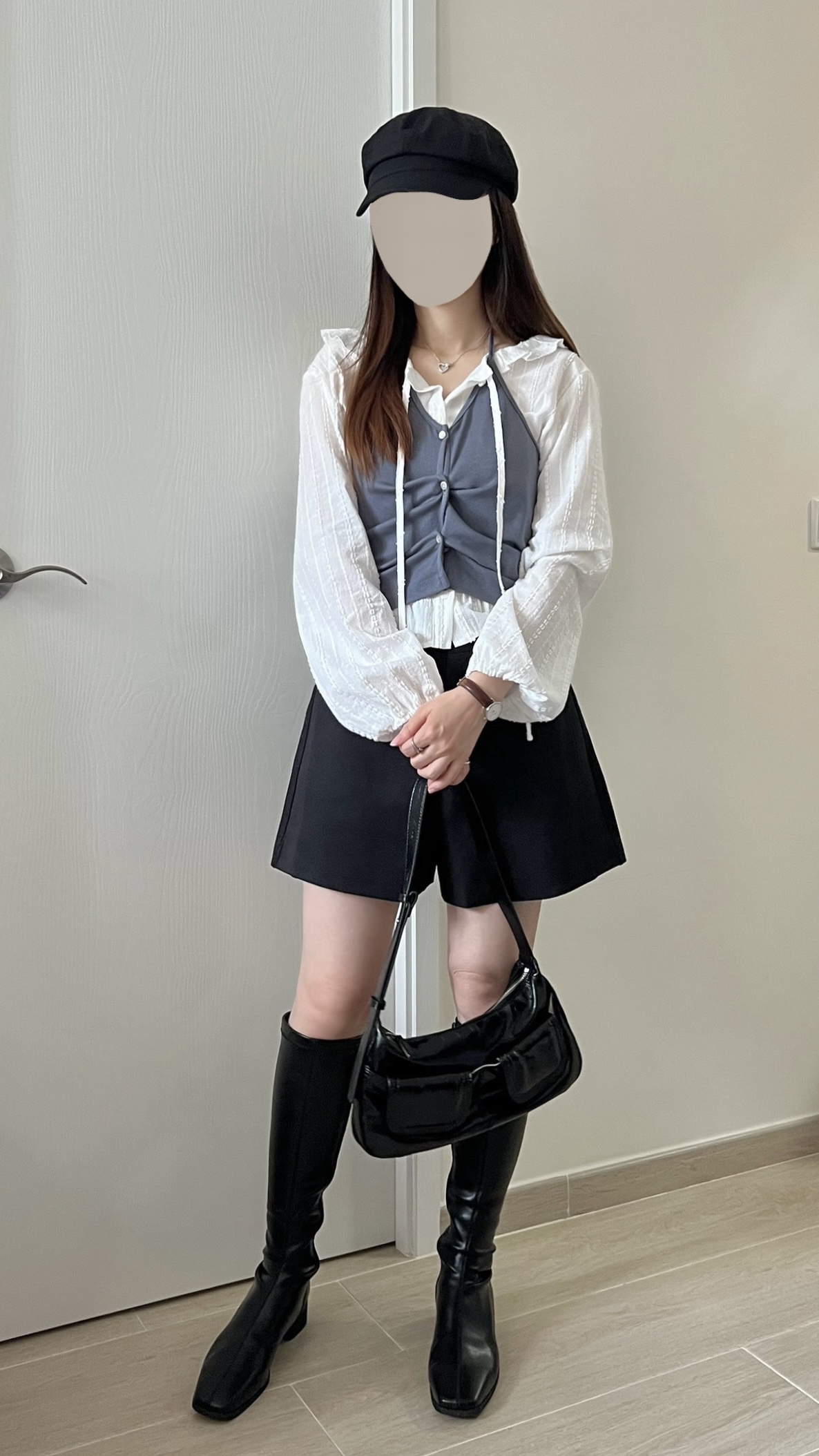 法式甜美虛線紋綁帶blouse 現貨