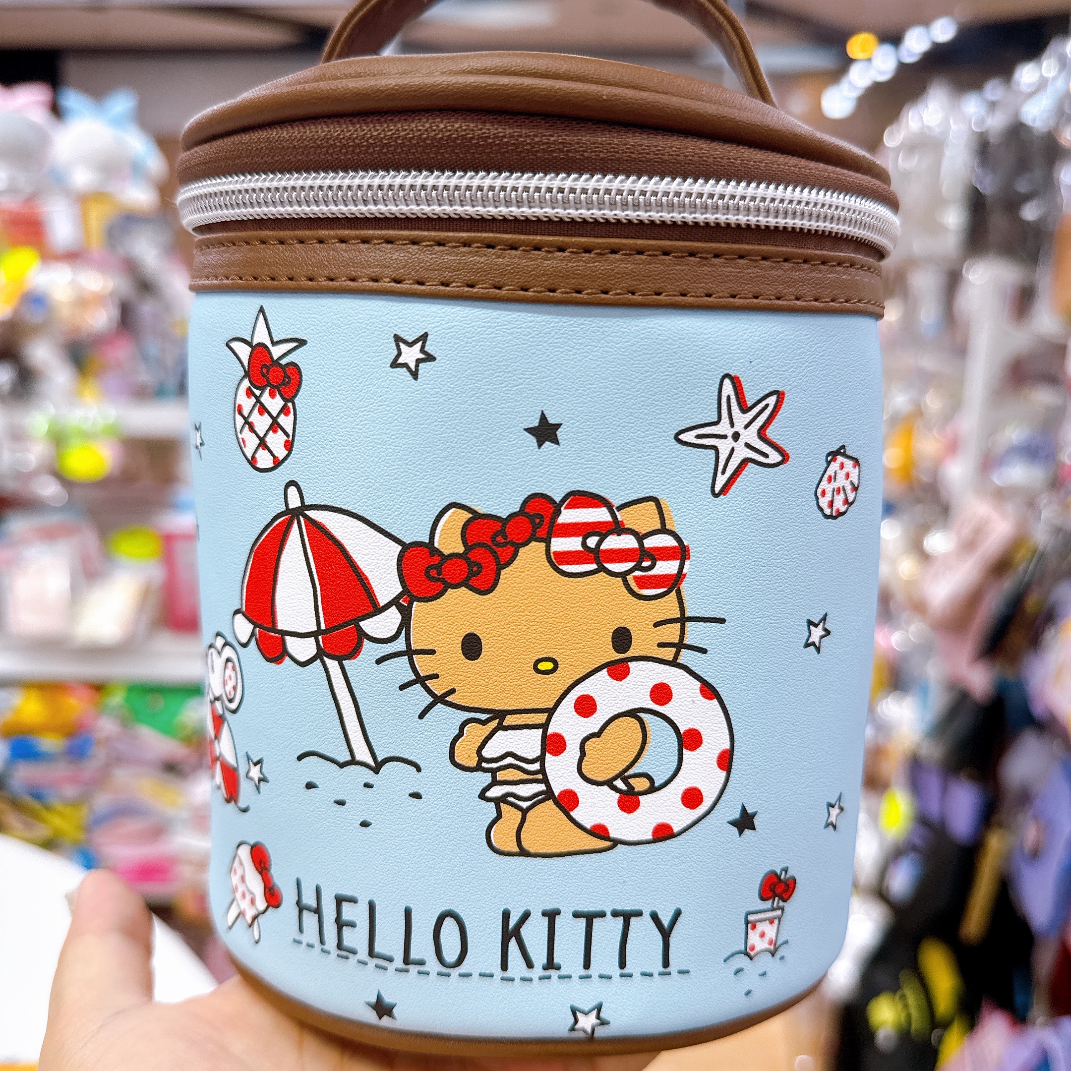 日本直送Hello Kitty黑皮手提化妝箱