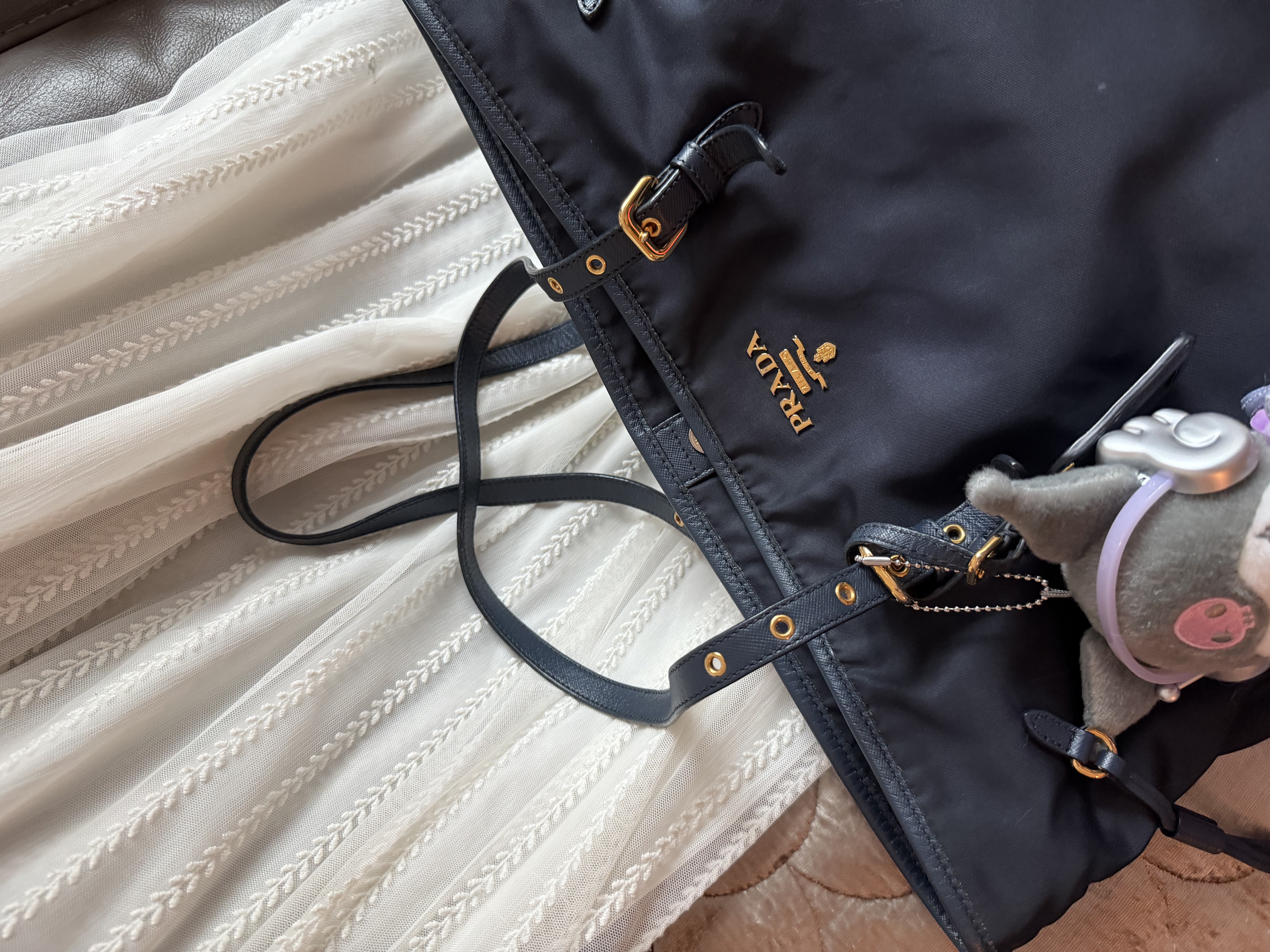 prada re nylon deep navy blue neverfull shoulder bag 