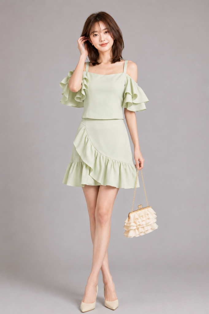 303679 Elise Ruffle Cold Shoulder Top