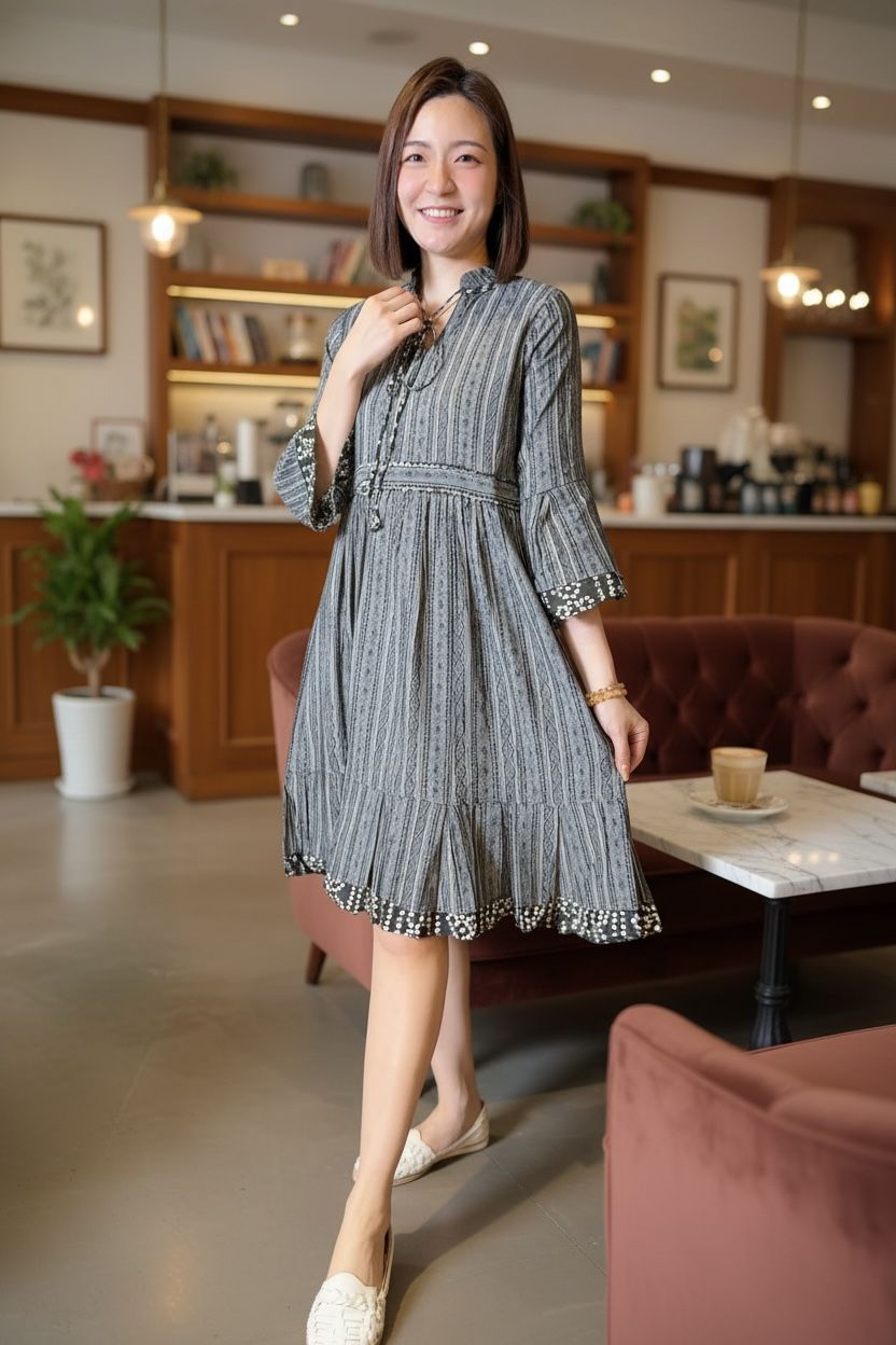 Grey Tone Straight Line Pattern Short OP 37" #1363