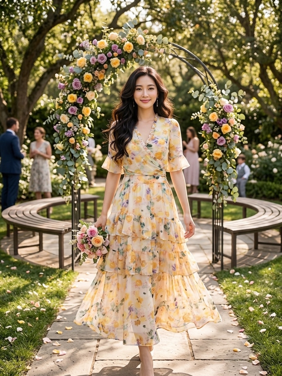 Chiffon Flora Midi v Cardigan 