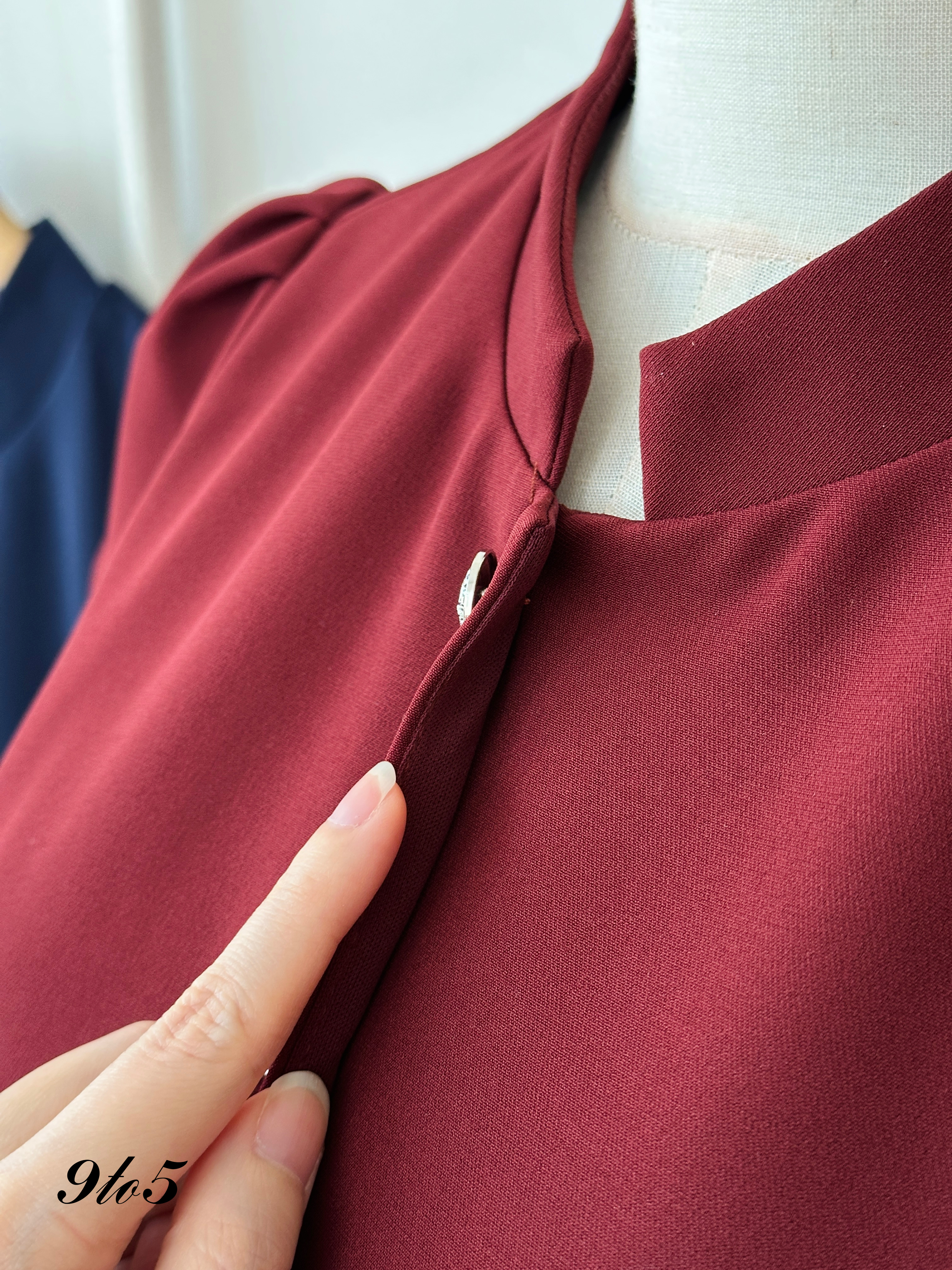 D2313 Puff Sleeve Stand Collar Dress - 3 Colors