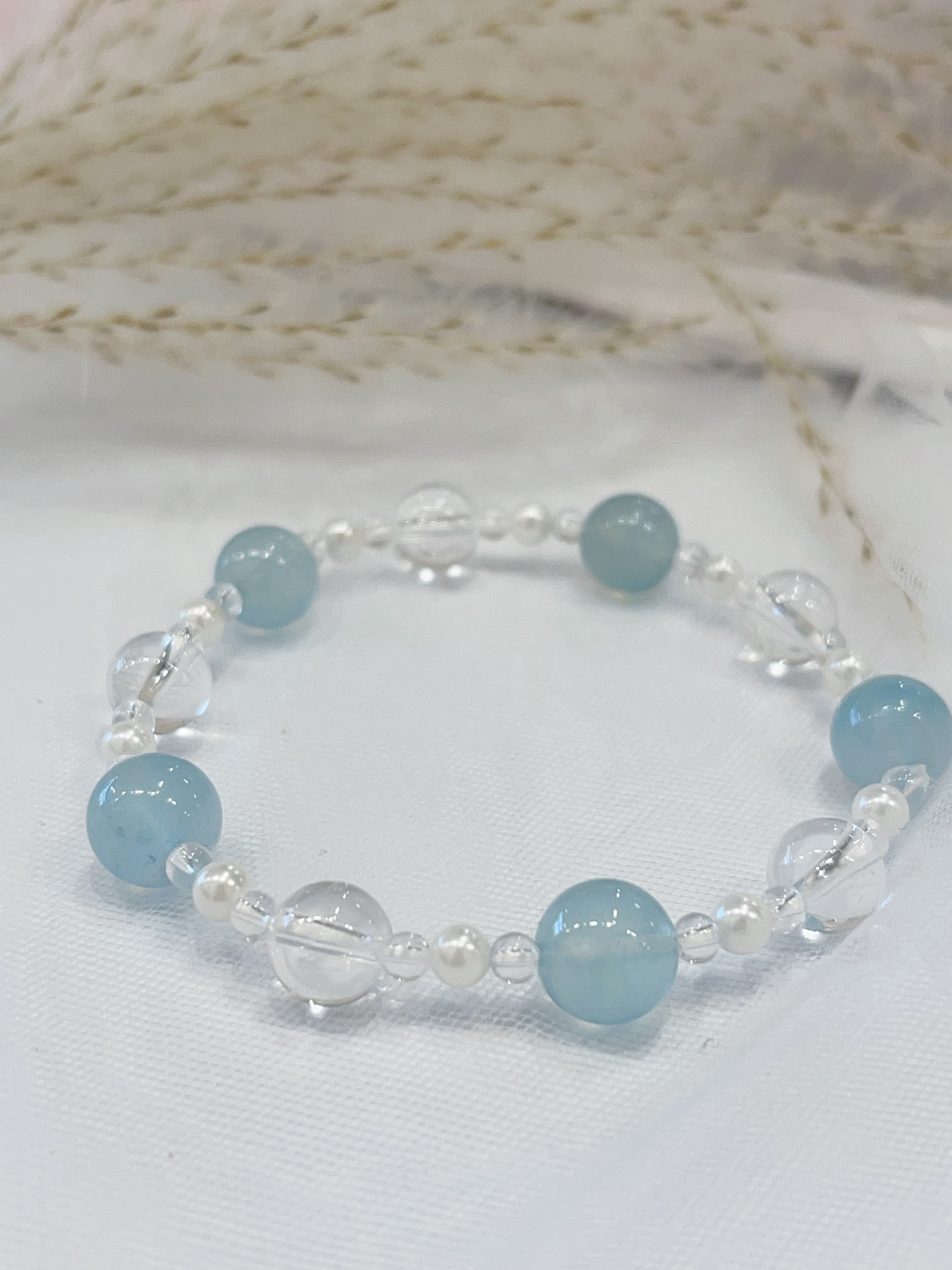 🌊 海蓝宝 × 白水晶 × 珍珠手串 Aquamarine & Clear Quartz & Pearl｜8mm~9mm