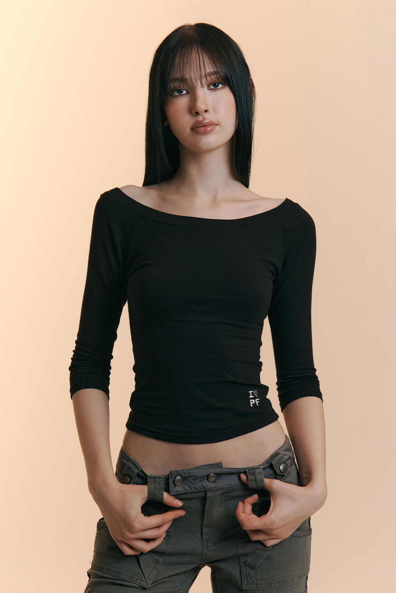 pleaseNOFOLLOW - Zed Off-Shoulder Long Sleeve Top (Black)