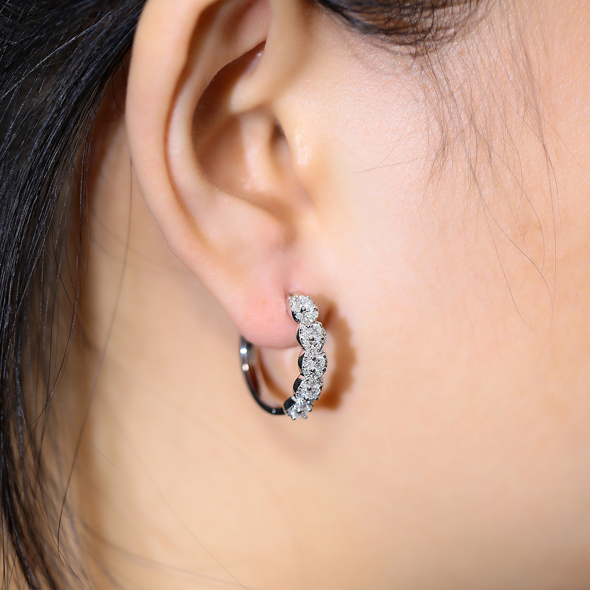 單排對半耳環S925銀鍍18K金莫桑鑽D級1.02CT