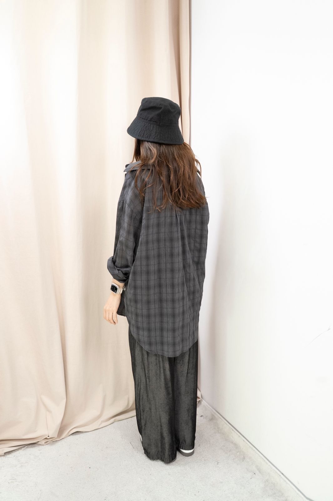 格紋棉麻感襯衫