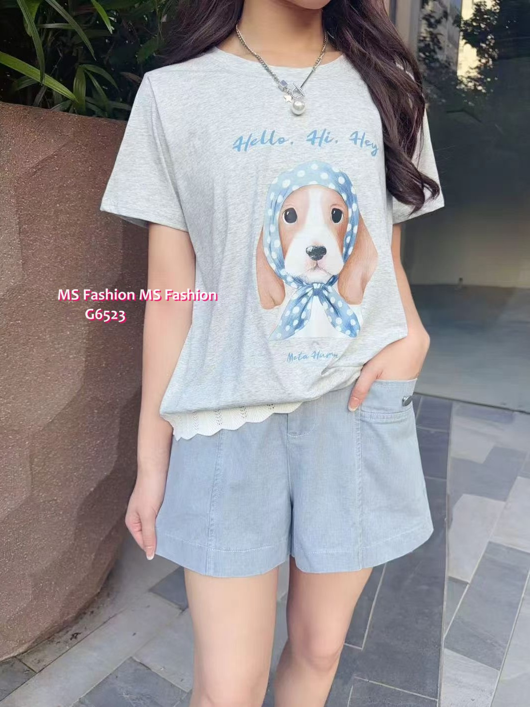 G6523 可愛狗狗通花腳top