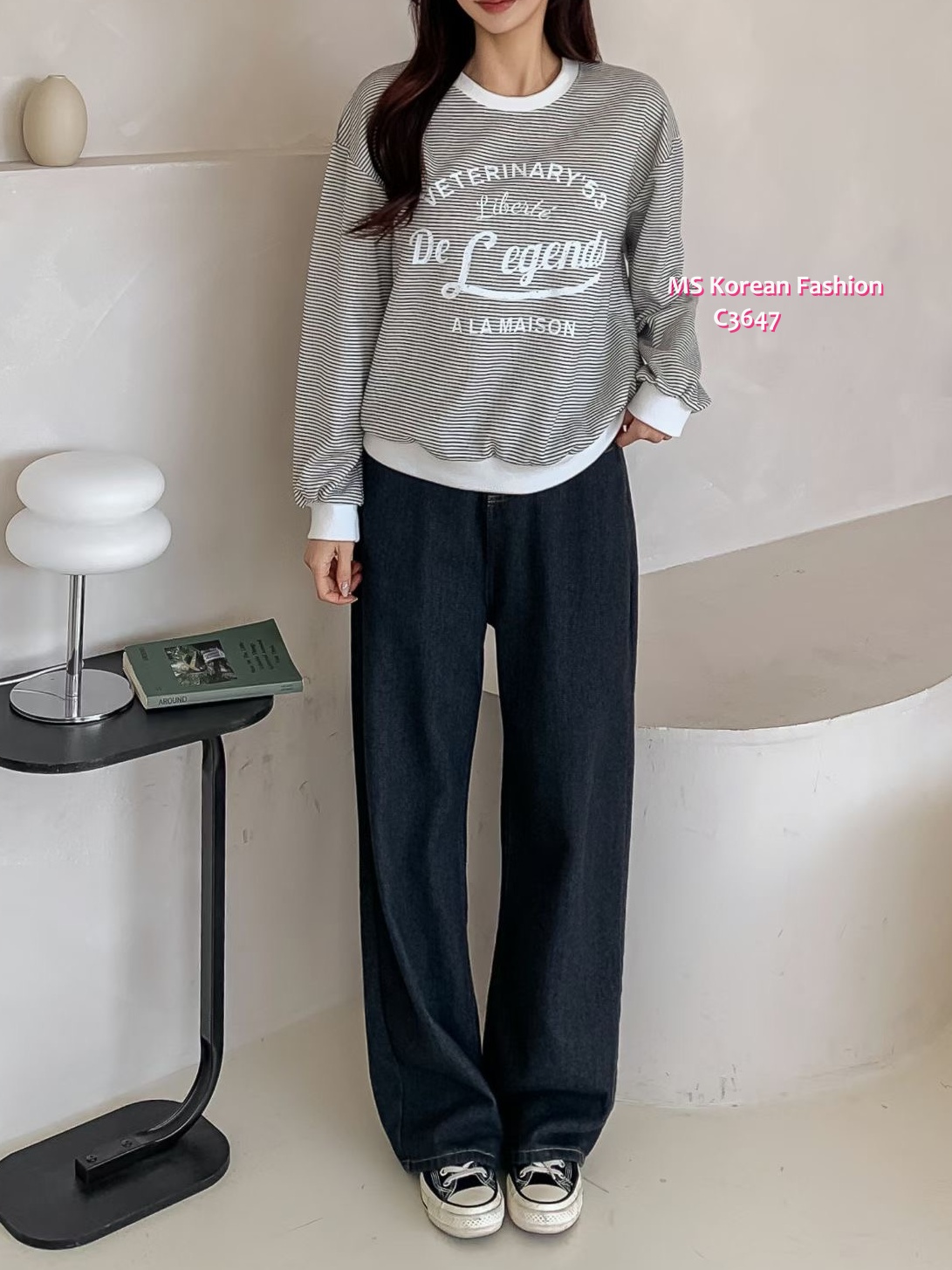 C3647 韓國🇰🇷靚色橫間字母print top