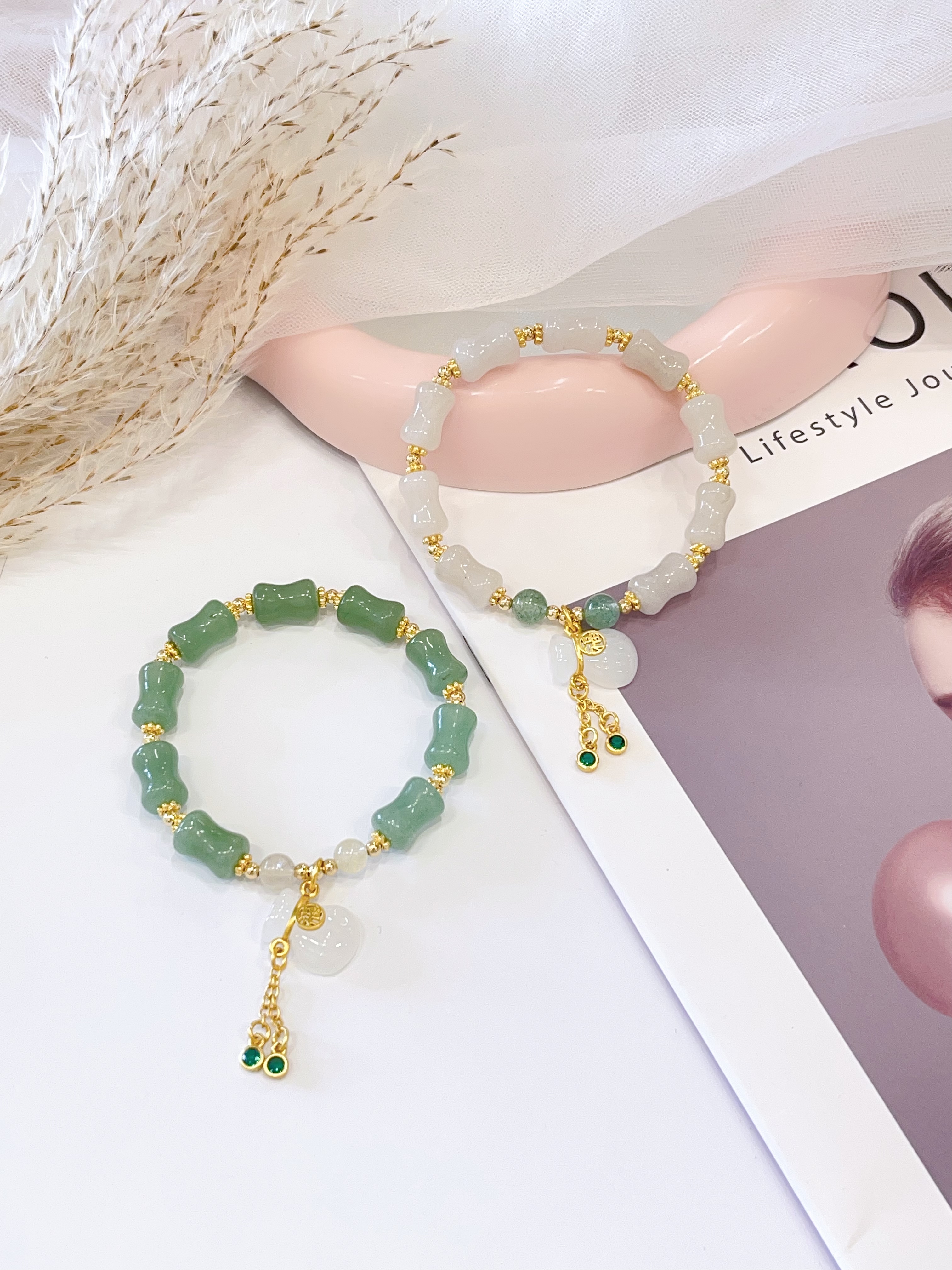 💚 东陵玉 × 金发晶 × 佘太翠手串 Aventurine, Golden Rutilated Quartz & Hetian Jade (Xi Tai Cui) | 7mm