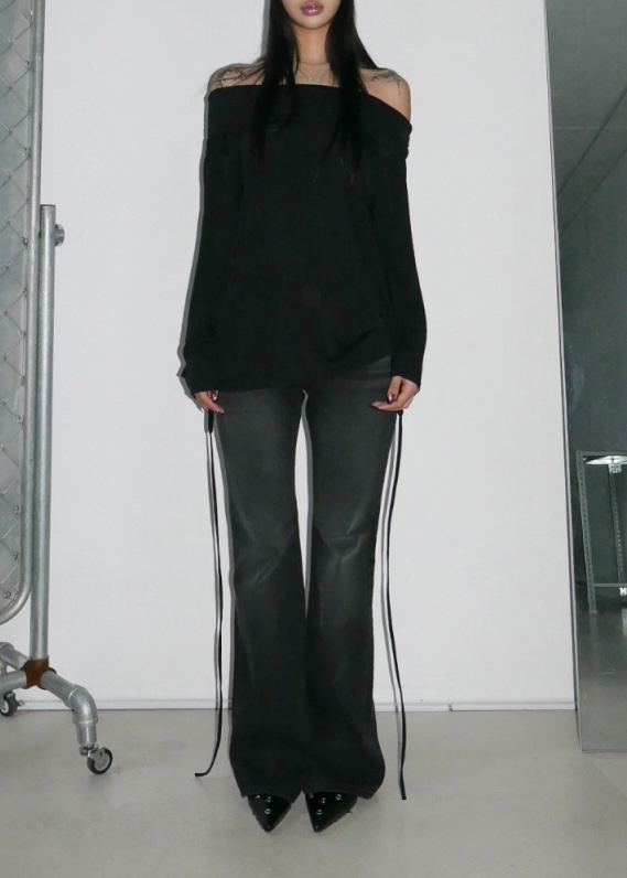 Off Shoulder Tie-Waist Long Sleeve