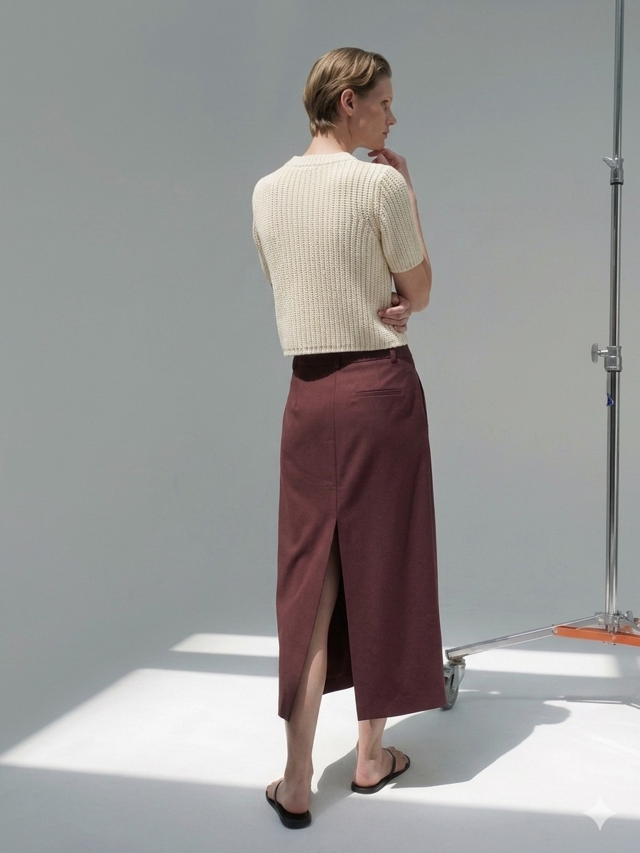 E8236BS Minimal Wrap Midi Skirt