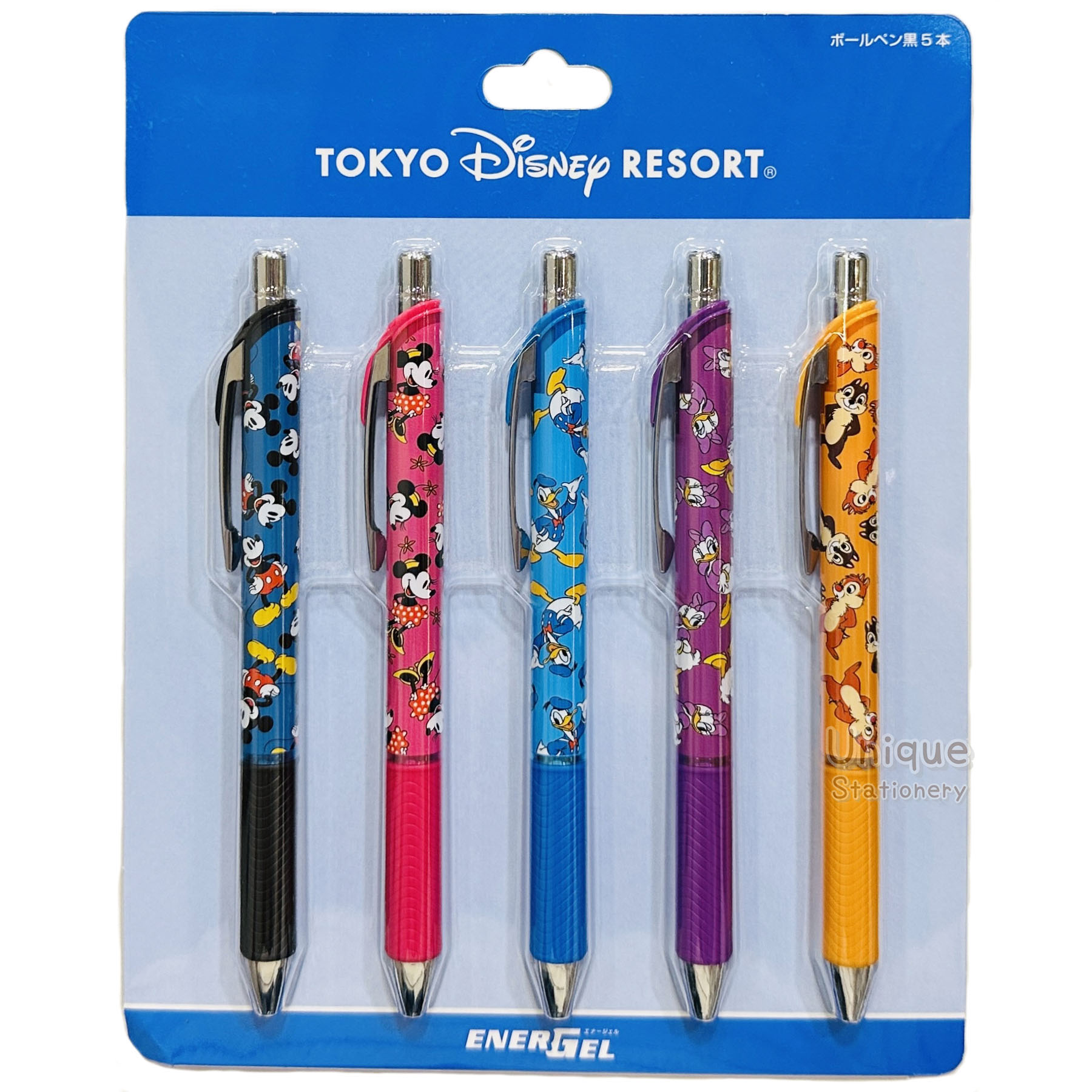 現貨｜【日本 Disney Store 限定】一套5枝 Mickey & Friends 米奇與朋友 日本製 Pentel EnerGel 0.5mm  黑色 啫喱筆 060173