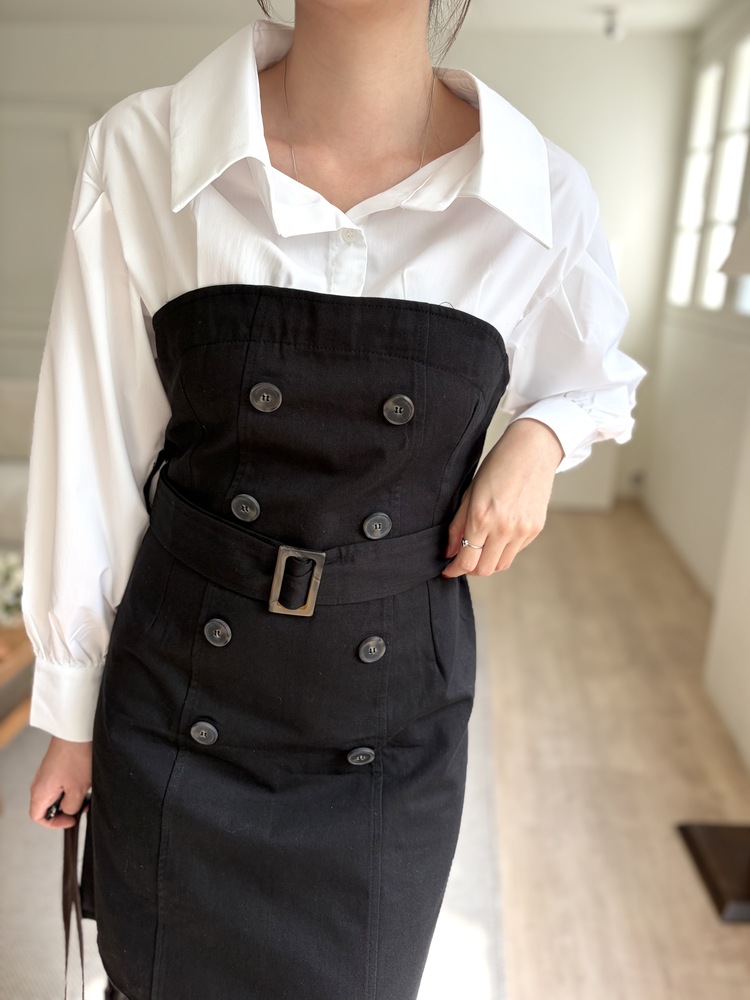 Belted Short Trench Dress (Black)