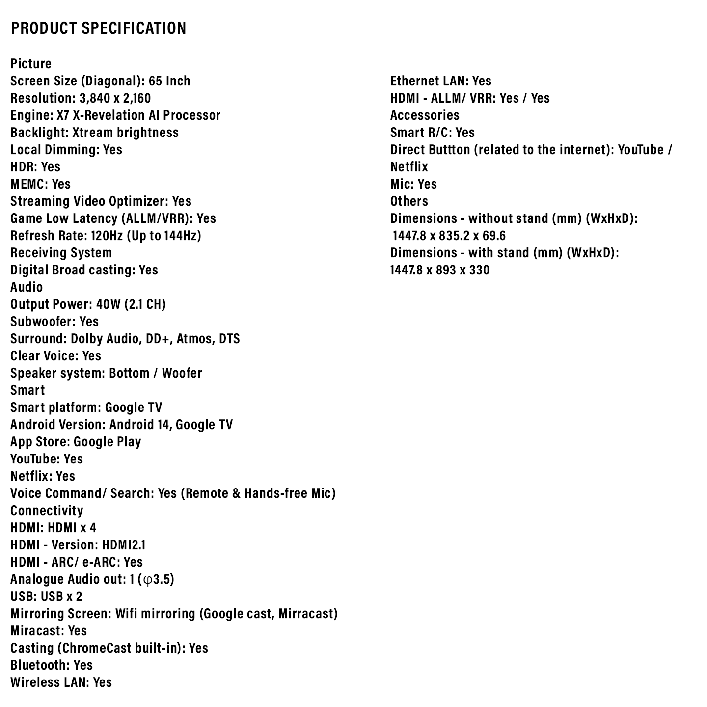 Sharp 65" 4K UHD XLED Google TV (4TC65HU8500X)