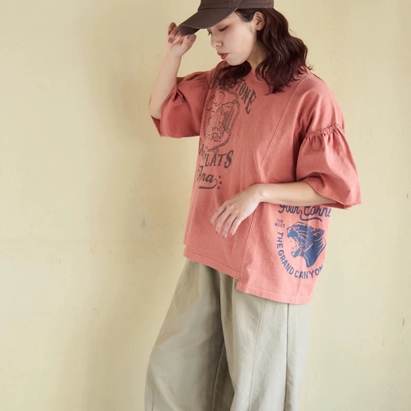 retro撞色英文字print Top - 珊瑚粉