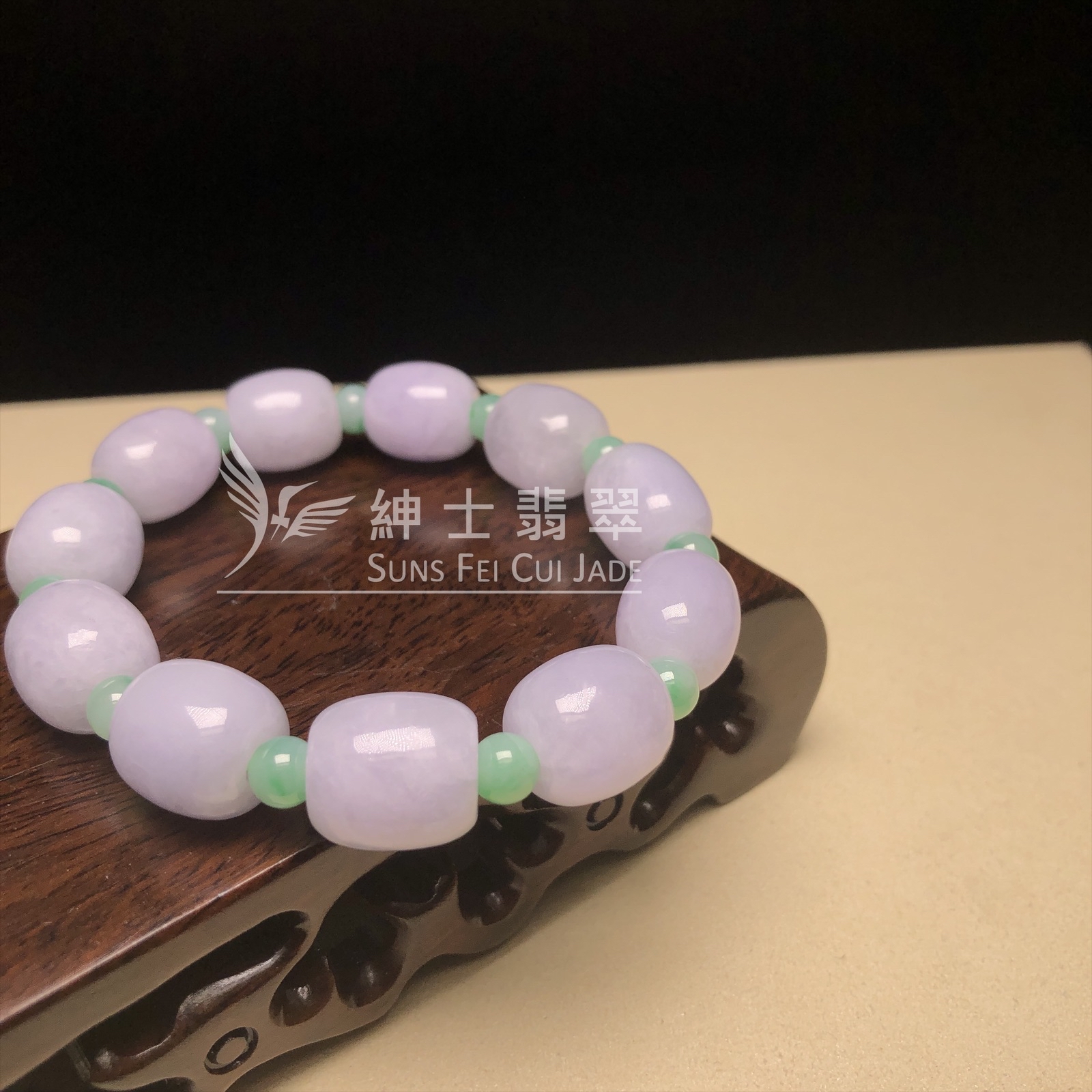 CA00630 紫桶珠間綠翡翠手串