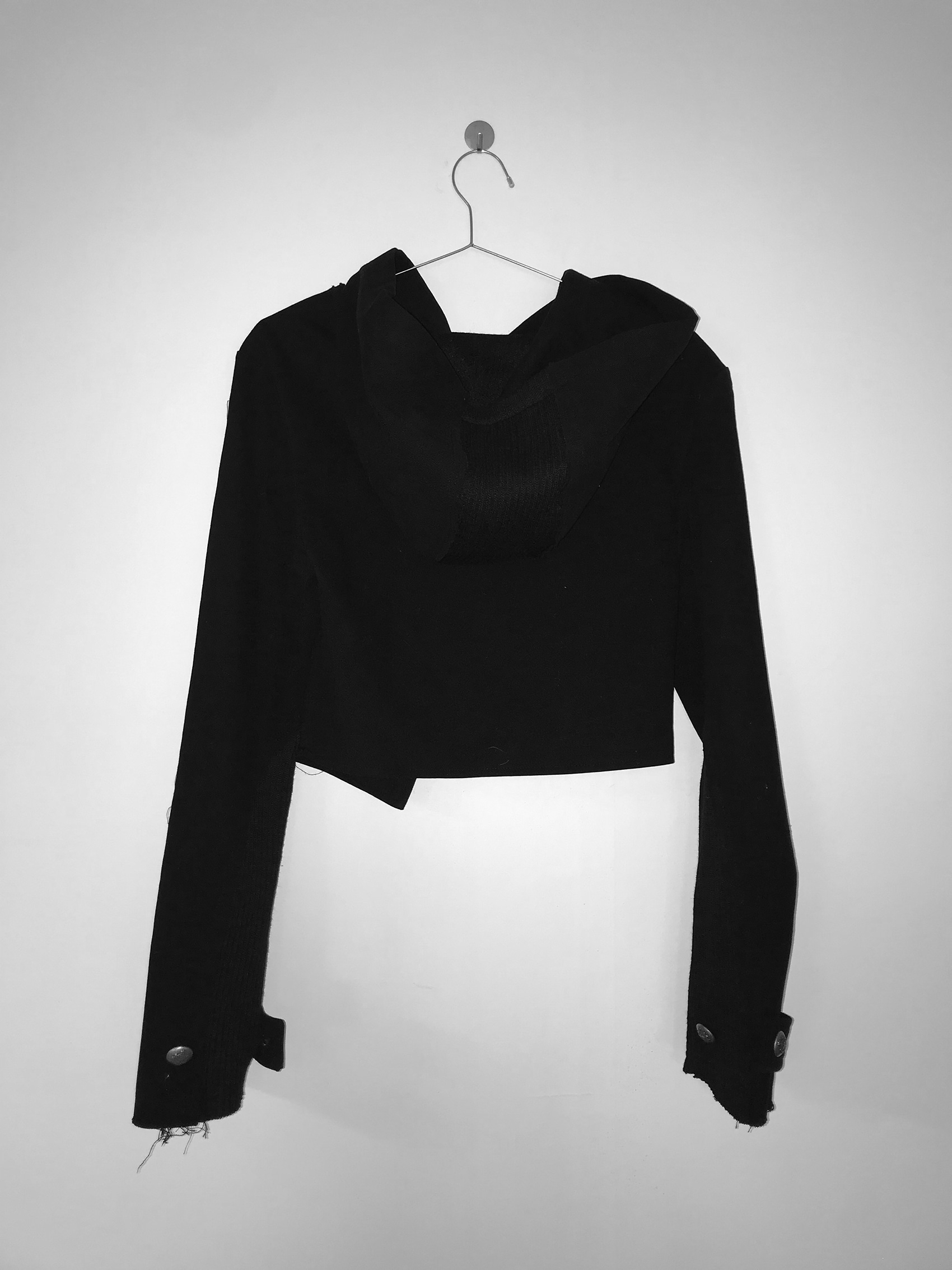 Asymmetric Raw-Edge Hooded Cropped Jacket