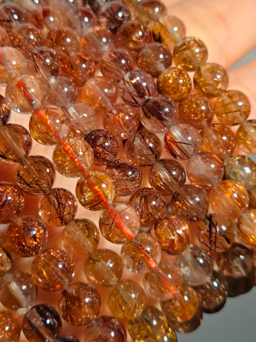 Copper and red rutilated quartz bead bracelets - RT1458